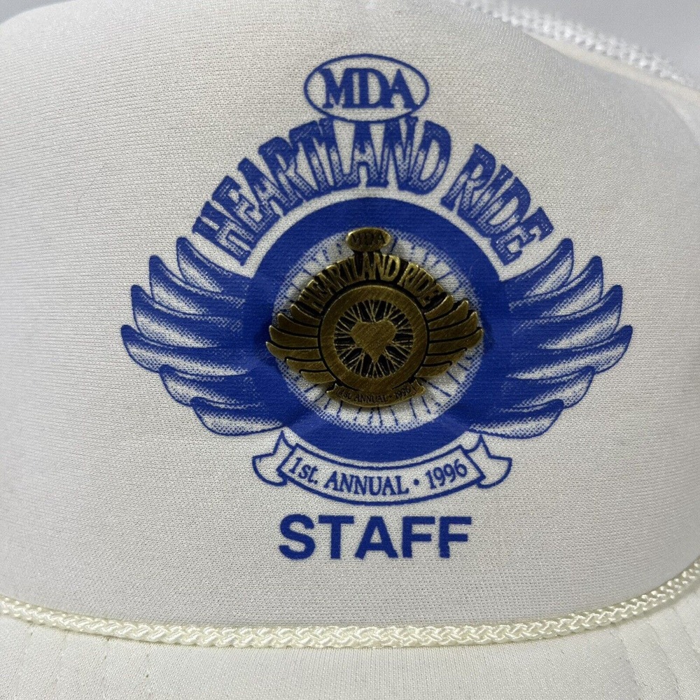 VINTAGE MDA HEARTLAND RIDE STAFF HAT CAP TRUCKER 1996 1st ANNUAL SNAPBACK OSFM - Picture 3 of 12